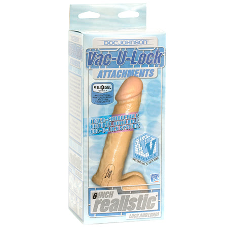 Vac-U-Lock - 6 Inch Realistic Cock White-0