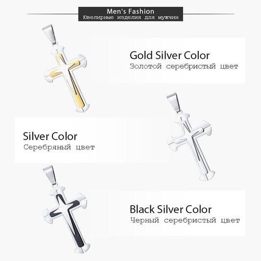 Men's Cross Necklace Gold Black Cross Pendant Stainless Steel Byzantine Chain Necklace  Hip Hop Male Jewelry